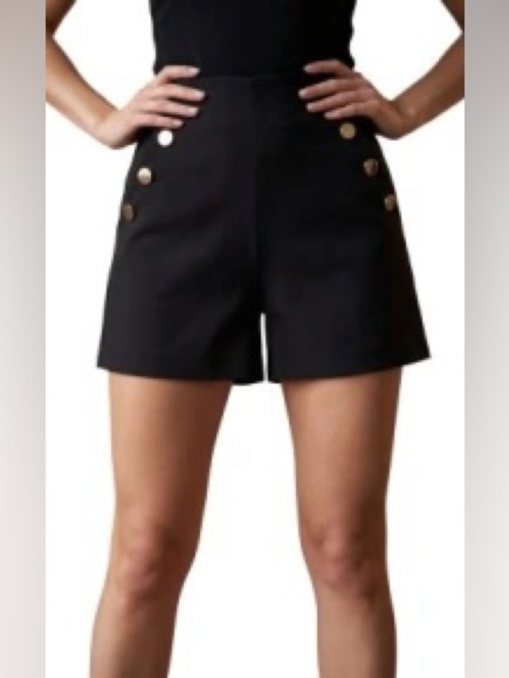 Zara Black High-Waist Button Detail Shorts
